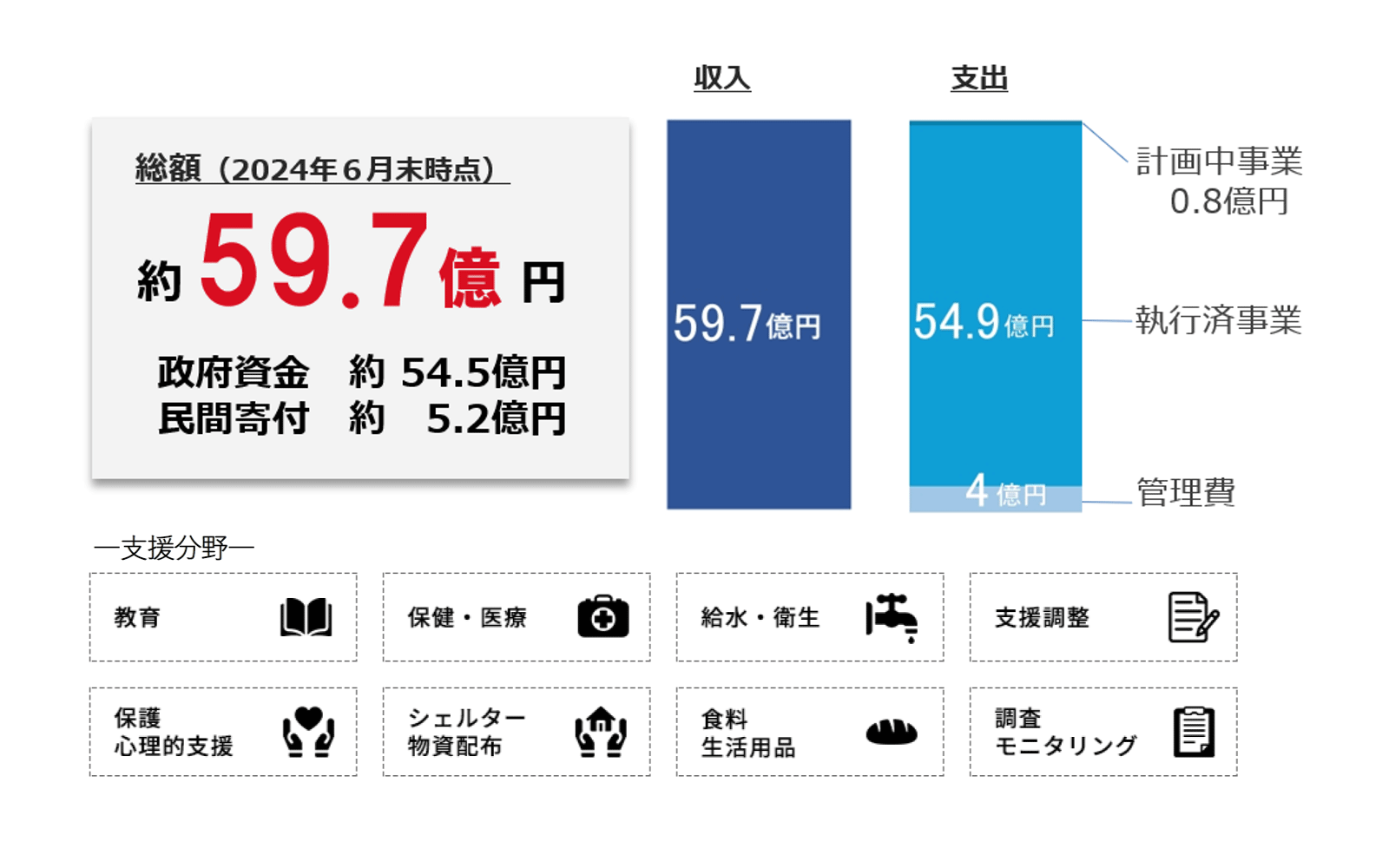 2024年6月末までの支援活動の費用・支援分野